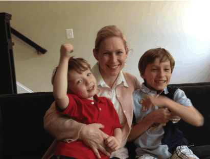 Kirsten Gillibrand holding her two sons on her lap